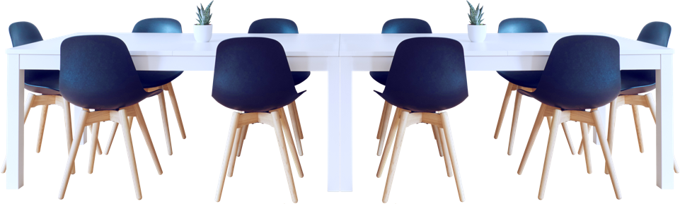 A conference room table with chairs
